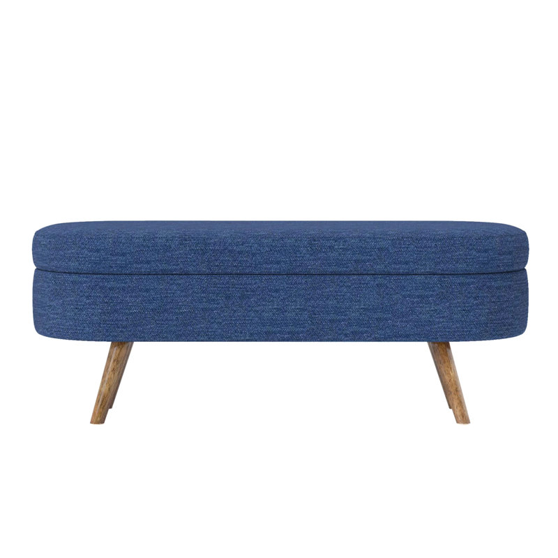 Ottoman Oval Storage Bench,Rubber Wood Legs,BLUE(43.5"X16"X16"), Brown, Blue