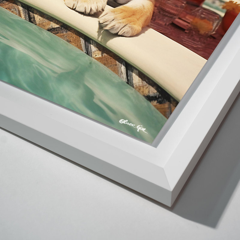 Oliver Gal Poolside Tiger Encounter Coastal - Luxury Shadowbox Framed Wall Art, 55.5" H x 37.5" W, White