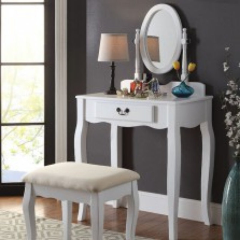 Ensemble de meuble-lavabo en bois massif avec miroir Mcfall, Blanc