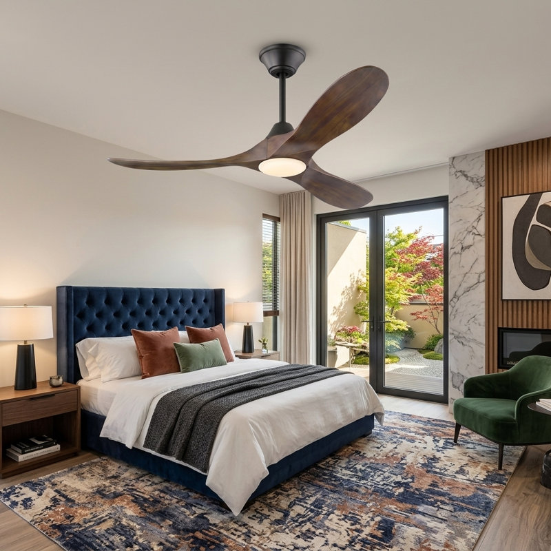 Ceiling Fan With Remote, 106cm Wide, Walnut
