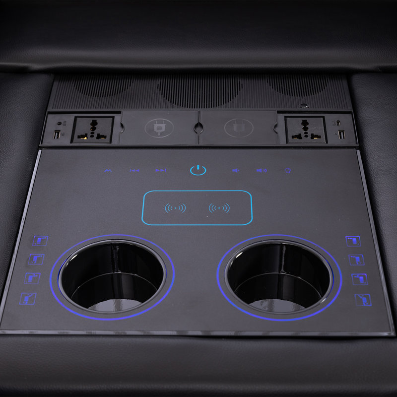 Canapé modulaire inclinable en cuir 3 pièces avec station de charge pliable et lumières à DEL, Similicuir noir