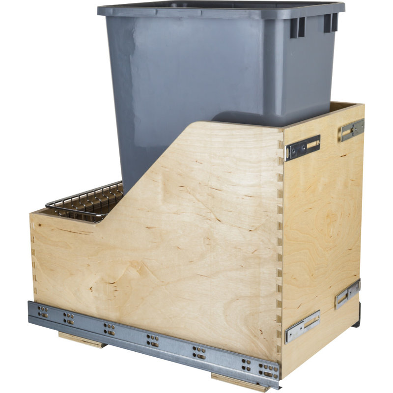 Solid Wood Open Pull Out Trash Can, 8.75, Gray
