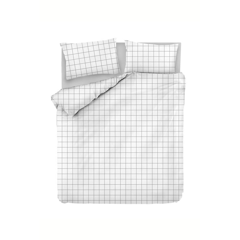 Ensemble de housse de couette 100% coton blanc / gris Flerida, Housse de couette très grand + 2 taies d'oreiller