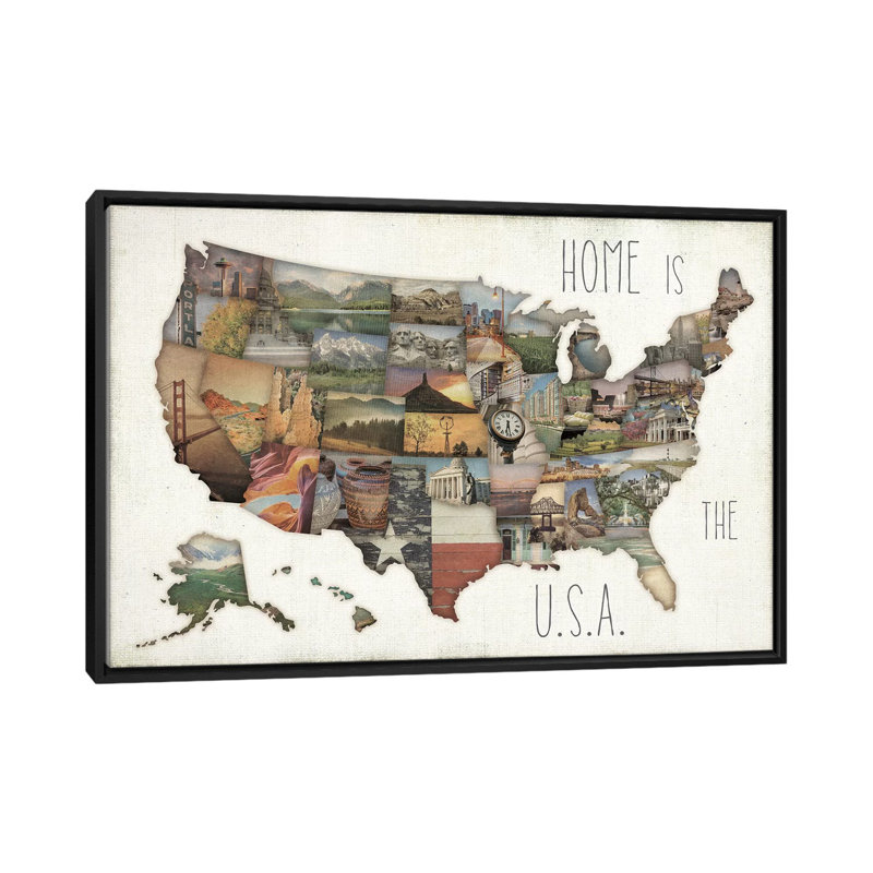Instastates IX, impression sur toile tendue, H 40 po x l 60 po x P 1,5 po, Toile avec cadre noir, Pas de tapis
