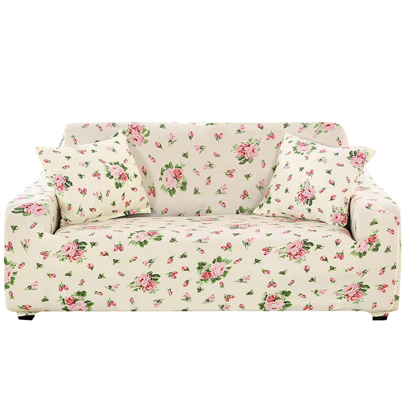 Housse pour canapé extensible 3 places, Mélange de polyester à fleurs roses, H 45 po x l 90 po x P 30 po