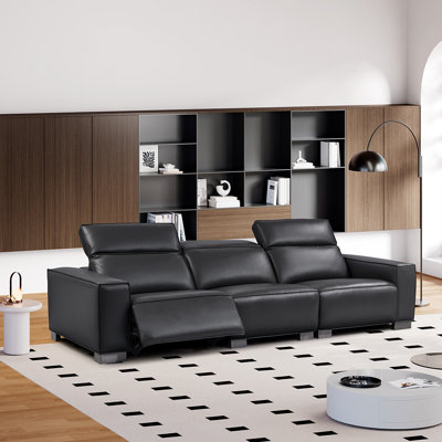 Canapé en cuir véritable noir minimaliste électrique avec cadre USB
