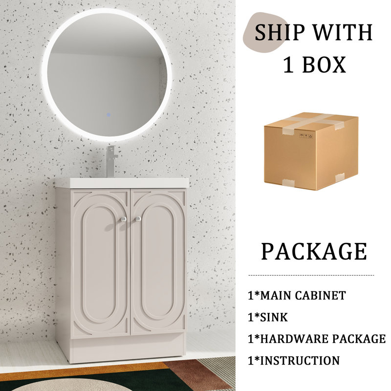Ensemble de meuble-lavabo simple autoportant 24 po avec plateau en résine 24 po