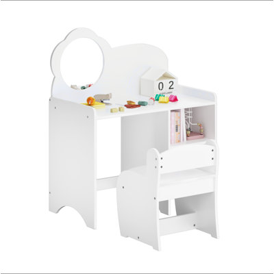 Table de coiffeuse pour enfants avec miroir et chaise, bureau de maquillage pour enfants avec tablettes de rangement, table d'étude et d'activité pour filles et garçons, mobilier de chambre de salle de jeux