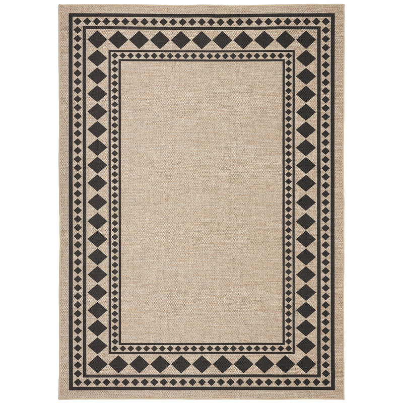 Modern Easy Jute Rug Machine Washable Geometric Bordered Indoor Outdoor Carpet with Non-Slip Backing, Non-Shedding Floor Cover for Backyard, Bedroom, Patio