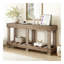 Table d'entrée vintage 62,9 "- Bois de sapin massif avec grain naturel, 6 pieds renforcés et 4,5 pouces d'épaisseur de bureau, décor de rivet en métal et planche sous la tablette, console pour couloir, salon-214436778