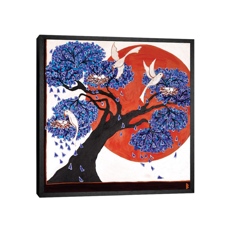 Bird's Nests In A Jacaranda Tree by Berit Bredahl Nielsen - Print on Canvas, Black Framed