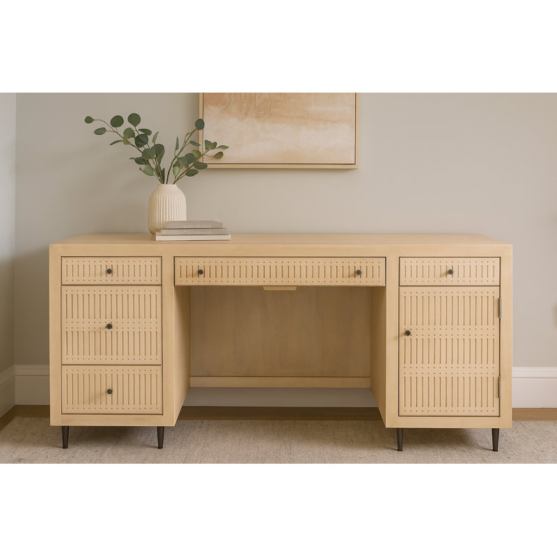 Bureau Sampson avec tiroirs au fini naturel vieilli contemporain sur bois massif