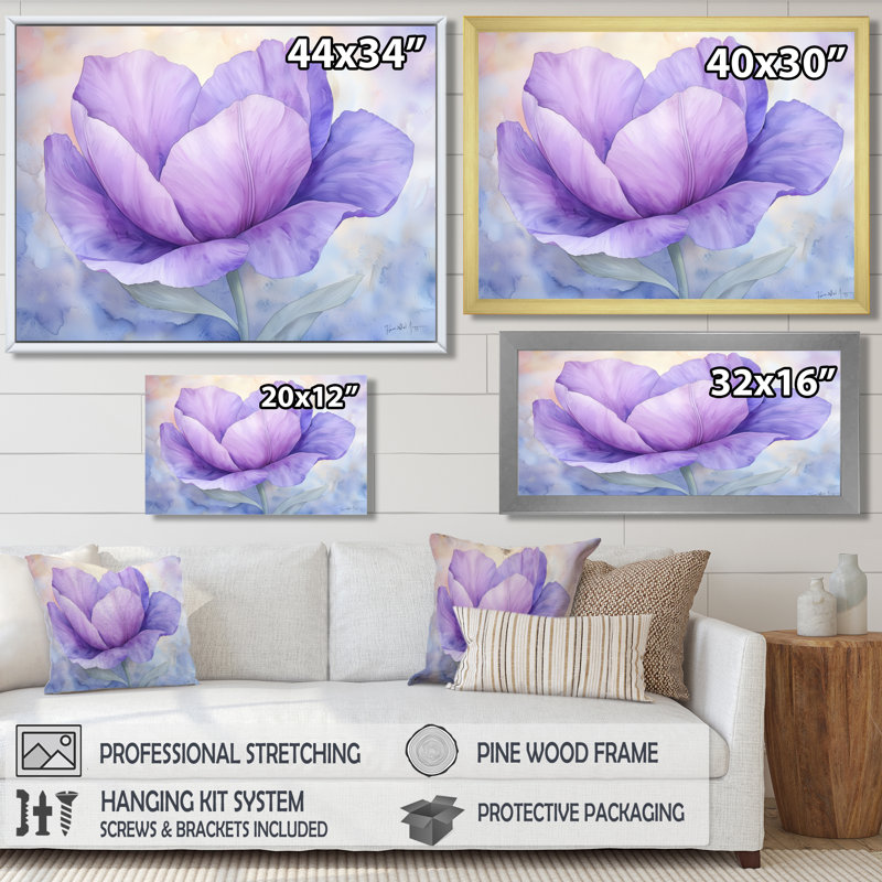 Radiant Blossom of Mauve Tulip II - reproduction d'art de tulipes, H 34 po x l 44 po, Toile tendue, Ne s’applique pas