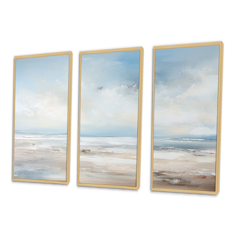 Poling - ensemble d'impression d'art mural océan côtier, H 40 po x l 60 po x P 1 po, Cadre flottant en érable