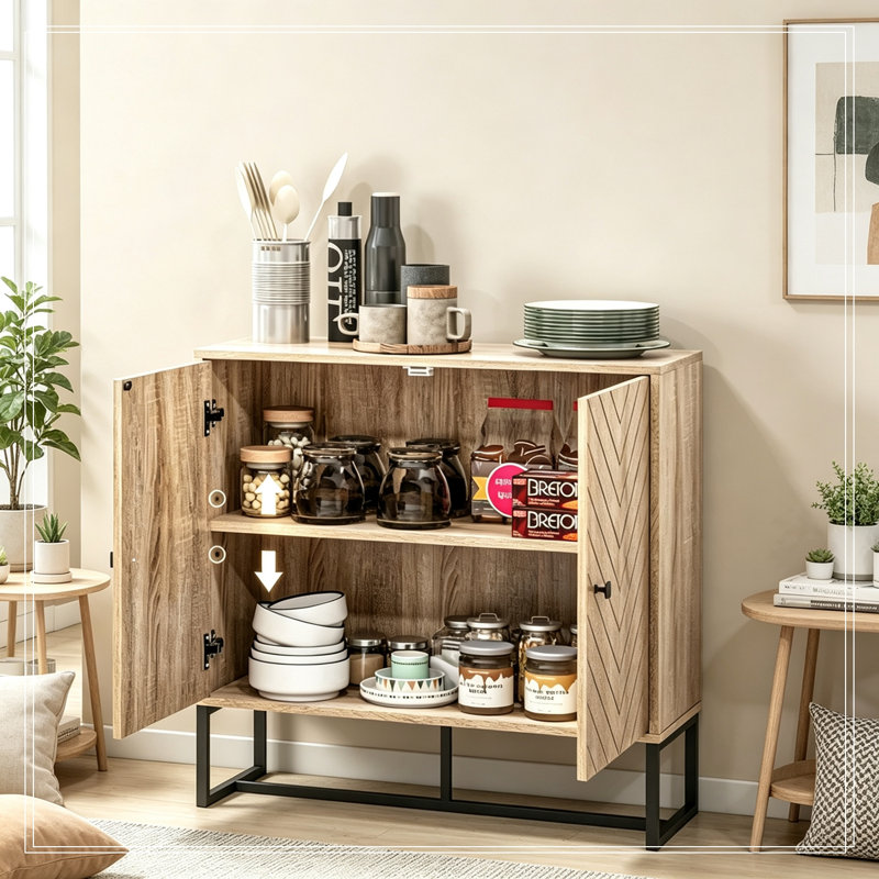 Armoire de rangement avec 2 portes à chevrons, tablette réglable et bases robustes en acier