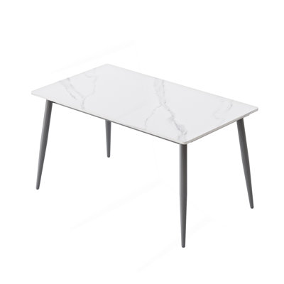 55.12" Modern Artificial Stone Straight Edge Dark Grey Metal Leg Dining Table-Can Accommodate 6 People(Dining Table Only)