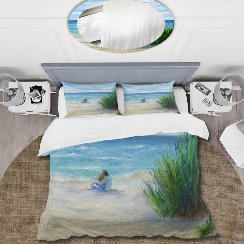 Couple In Love By The Beach - Ensemble de housse de couette nautique et côtier - Polyester en microfibre