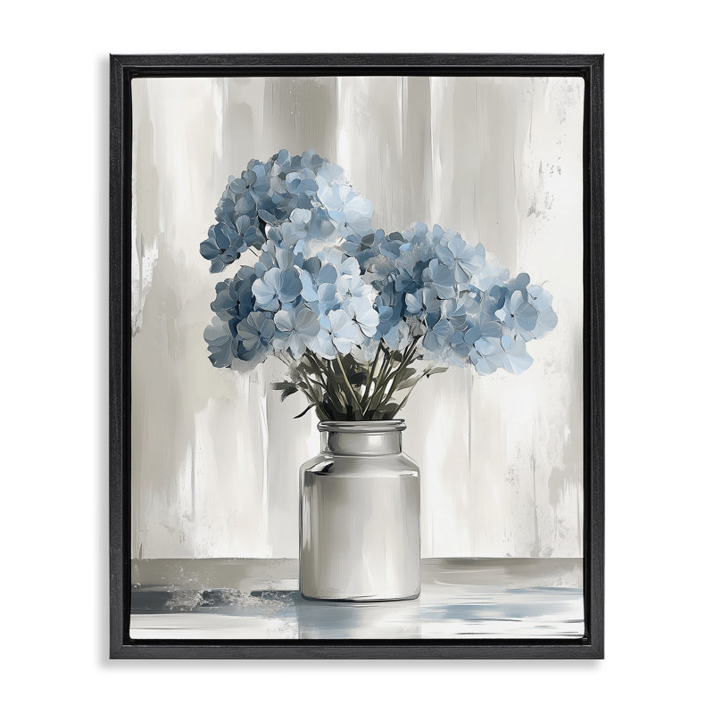 Hortensias bleu chalet, Cadre flottant noir de jais, H 21 po x l 17 po