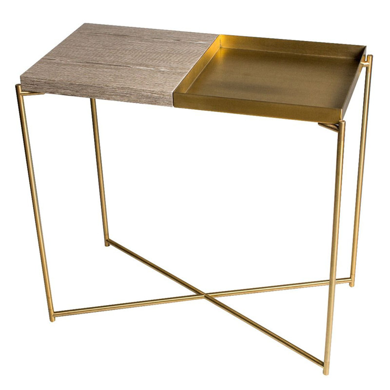 Bedell Console Table, 49.7 H x 123.3 W x 42.5 D cm, Brass, Weathered Oak/Brass