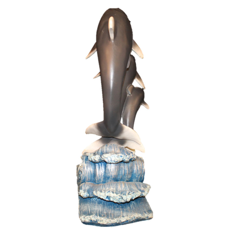 Gray and Blue Painted Dolphin Garden Statue