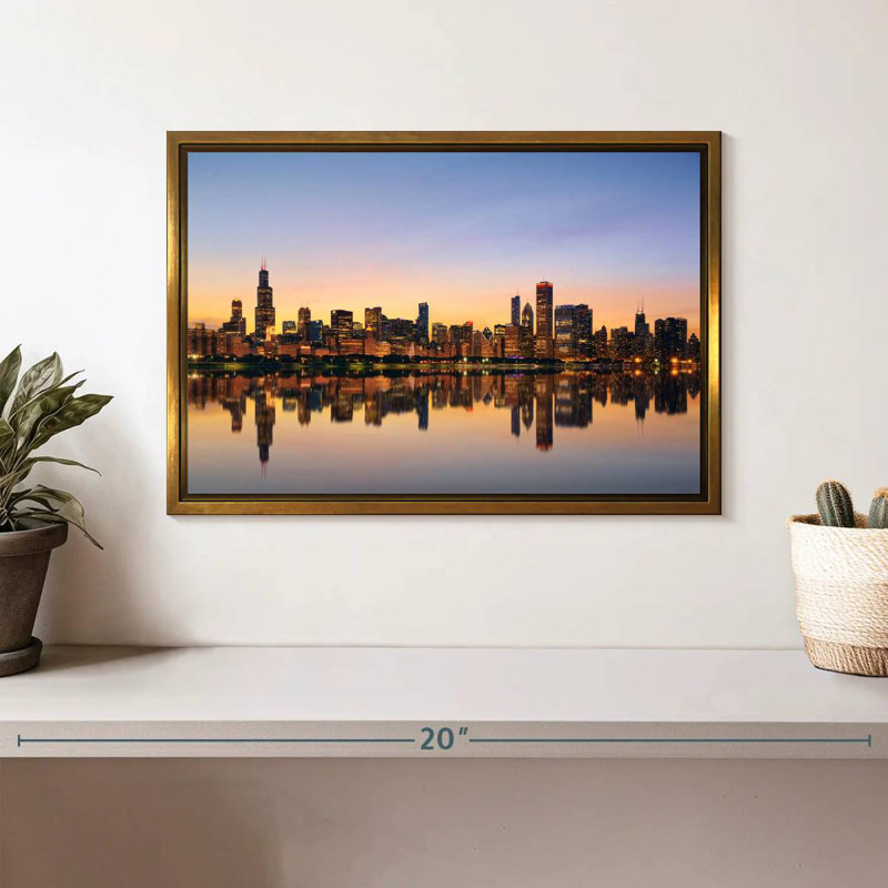 Chicago, reflet de l'horizon, 13 po x 9 po, Cadre flottant doré