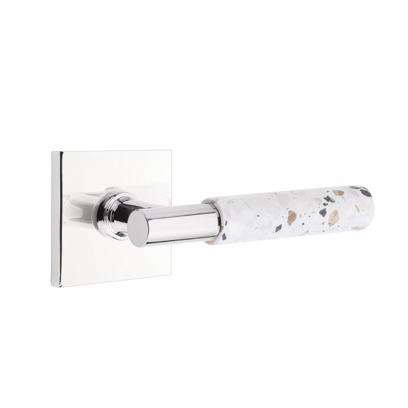 Select Round Single Dummy Door Lever with Square Rosette, Polished Chrome/Light Terrazzo