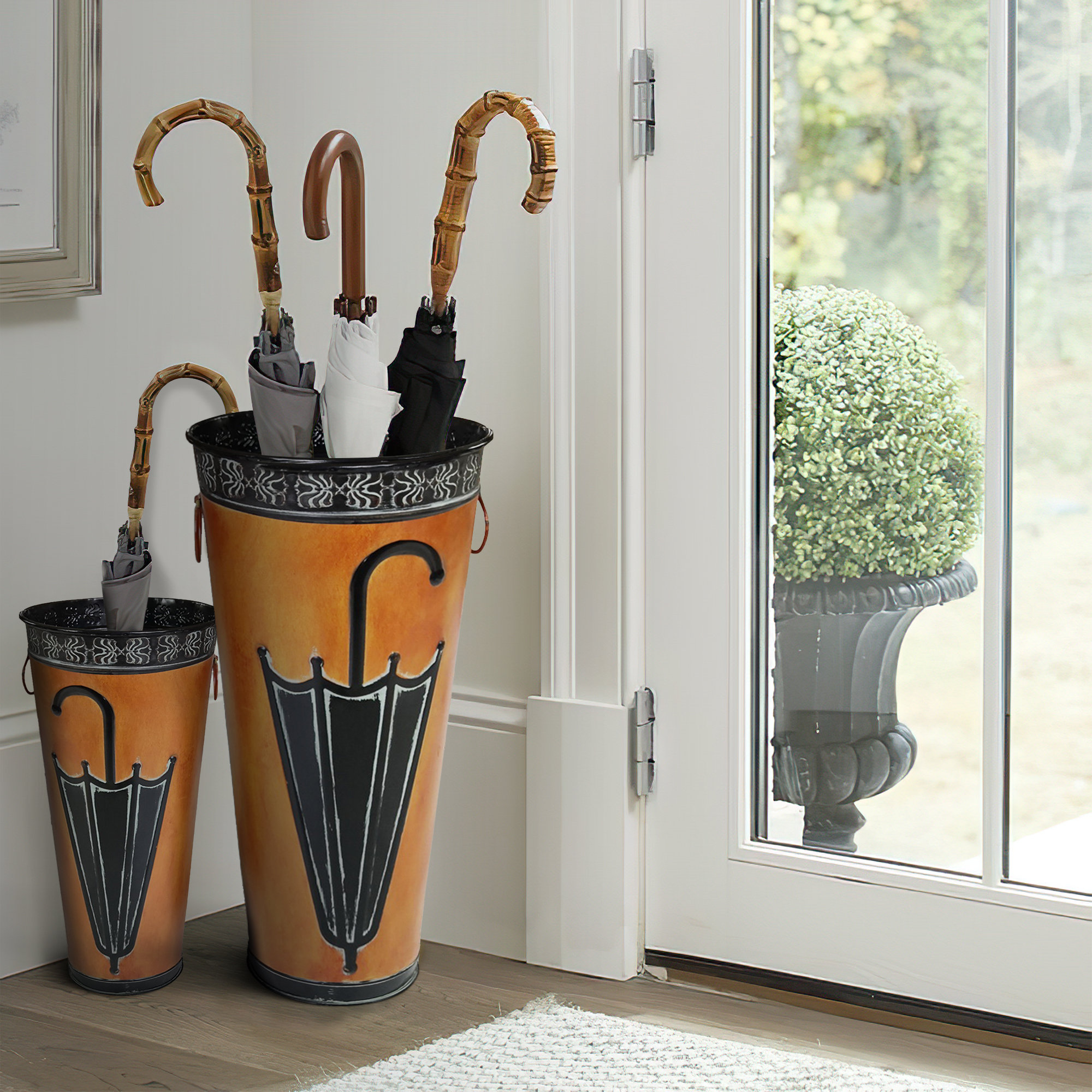 Woodland Imports 2-Piece Metal Umbrella Stand Set in Brown/Black ...