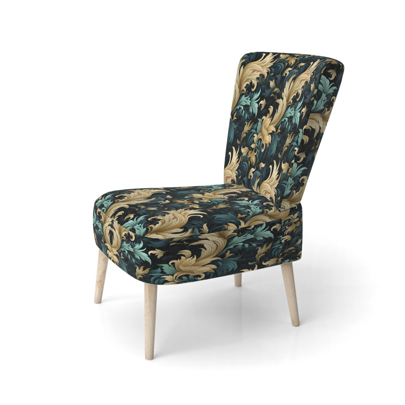 Chaise d'appoint rembourrée damassée noire et dorée
