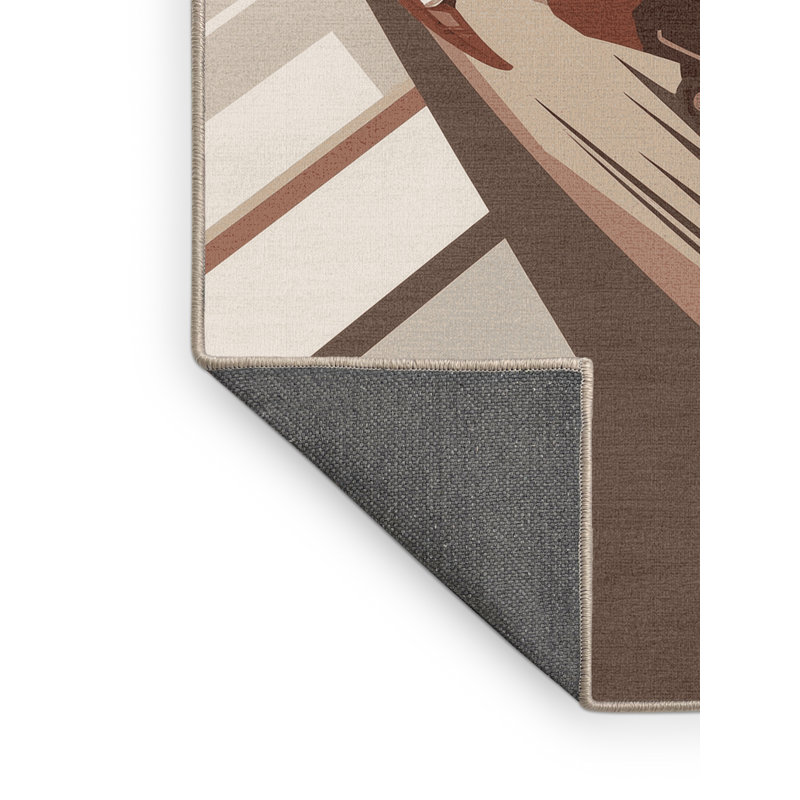 Soft Plush Vehicles And Transportation Snowmobile Vehicle Modern Area Rug in Brown – Beige Binding, 2x4
