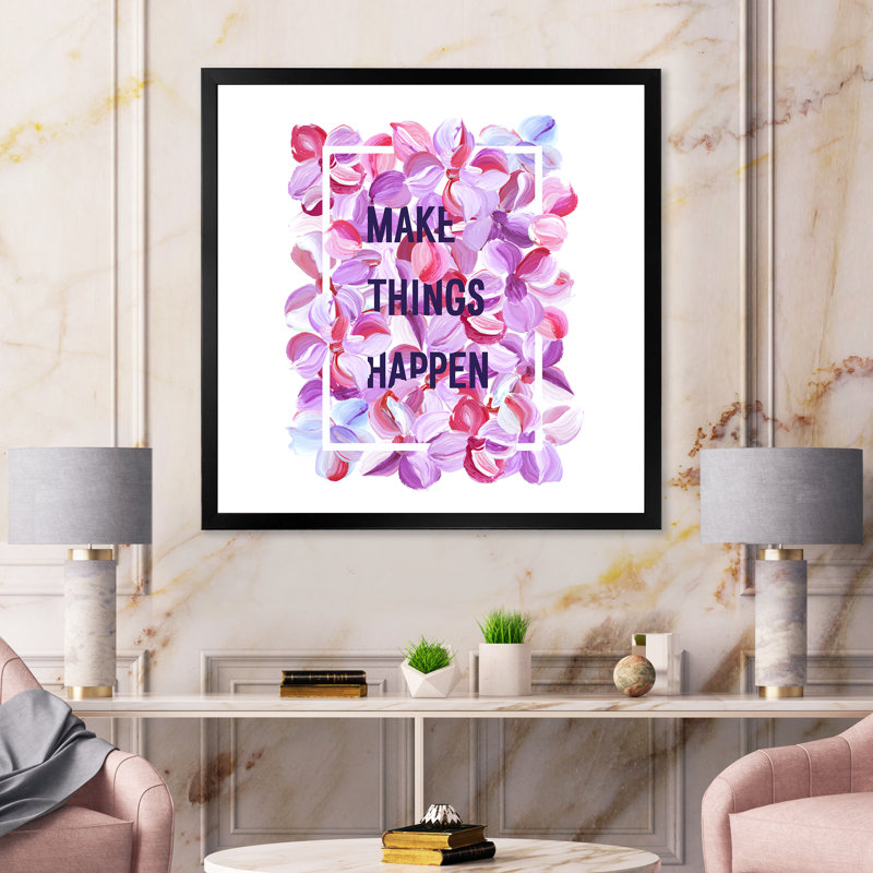 «Make Things Happen» - Art textuel sur toile, H 30 po x l 30 po x P 1 po, Cadre photo noir