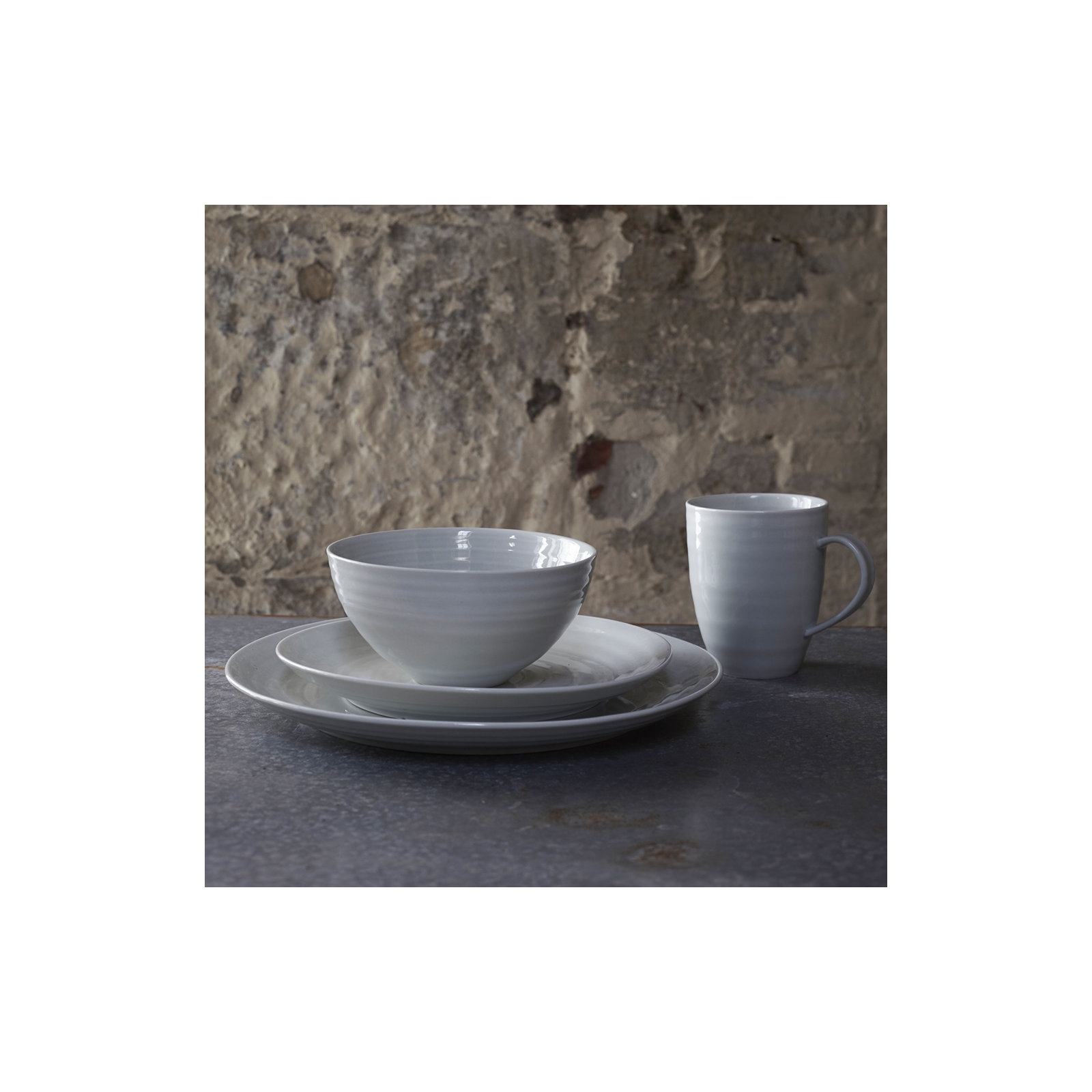 Canvas Home Daniel Smith Porcelain 4 Piece Dinnerware Set, Service For 1, Smoke