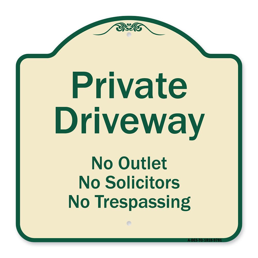 Signmission Designer Series Sign - Private Driveway No Outlet Solicitors Or Trespassing Black & Gold 18" X 18" Heavy-Gauge Aluminum Architectural Sign Protect Your Business & Municipality Made In The USA SignMission 