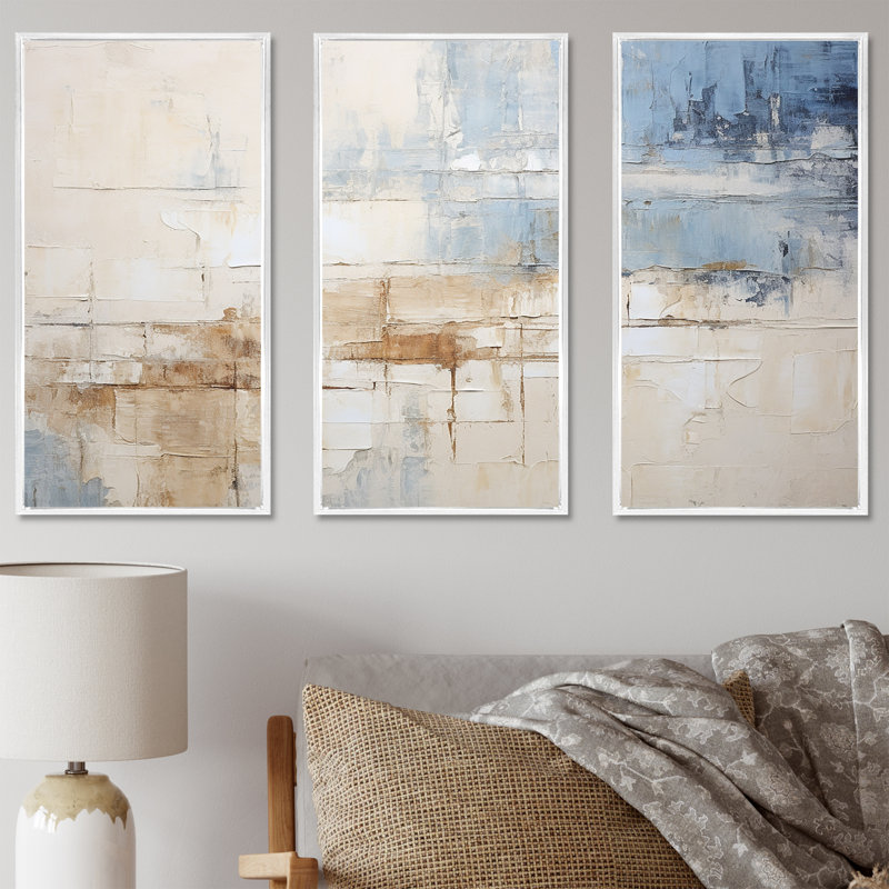 Ensemble de salon mural Plourde - Coastal Minimalisme, Cadre flottant blanc, H 40 po x l 60 po x P 1 po