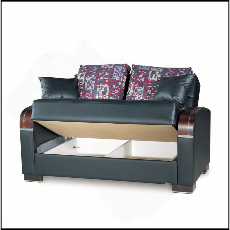 Causeuse convertible rembourrée avec rangement, polyuréthane noir, Noir