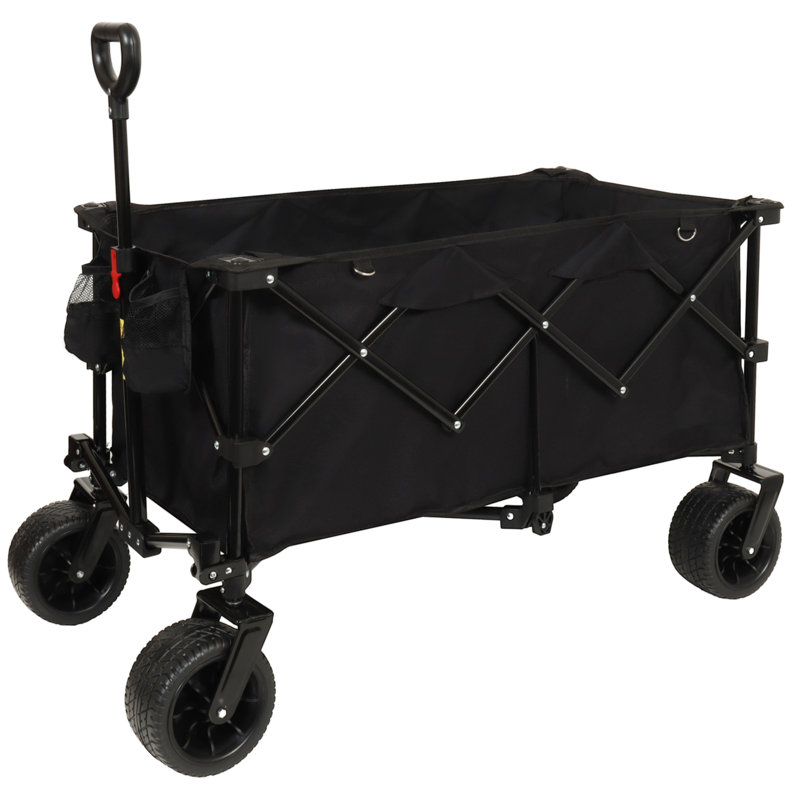 Chariot utilitaire pliable robuste d'une capacité de 360 lb - Roues tout-terrain silencieuses, poignée réglable et porte-gobelets pour le camping, le jardinage, le pique-nique, le sport et le magasinage, noir