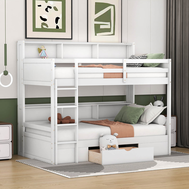 Gesko Kids Twin Over Twin Bunk Bed with Drawers, White
