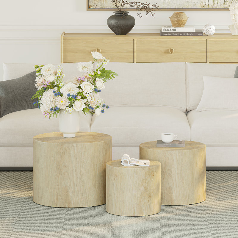 Nesting Coffee Table Set Of 3, Light Wood