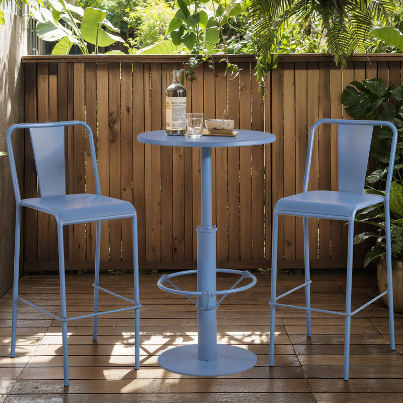 Emestina 2 - Person Patio Dining Set with Round Table, Blue