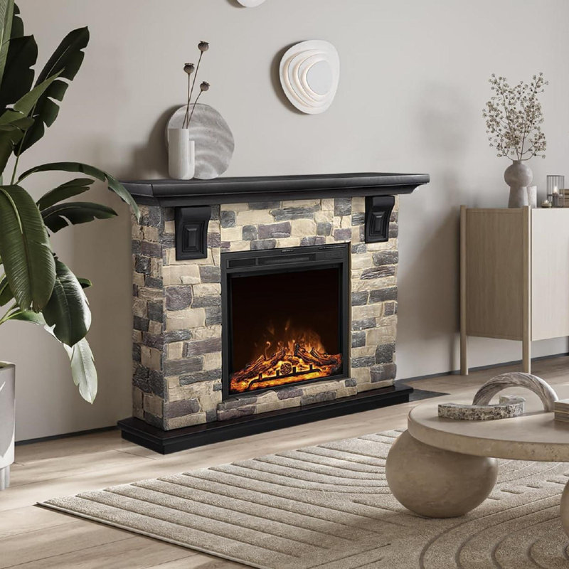 "50" Freestanding Electric Fireplace Bundle - Slate Tv Console With Remote, 7-Level Flame, 750W/1500W Dual-Power Heat
