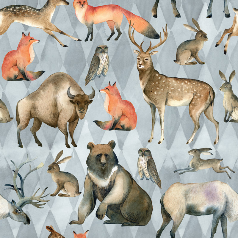 Wild Animals by KatBuslaeva - Wrapped Canvas Print, 91cm H x 91cm W x 3.8cm D