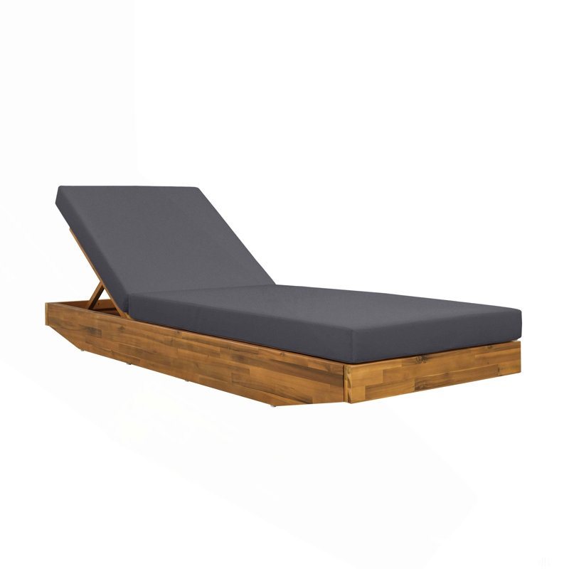 Acacia Wood Chaise Lounge With Cushion - Teak Finish Outdoor Recliner With Water-Repellent Cushion, 79.6" L X 29" W, 300 Lbs