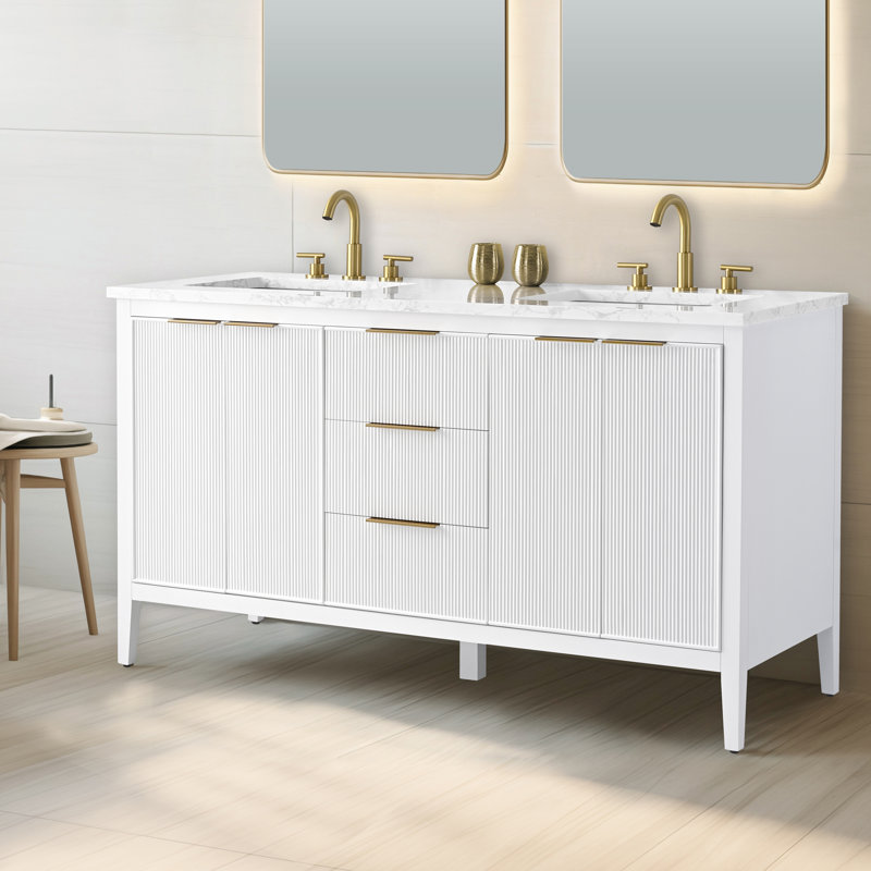 Bilroy 60" Double Vanity, White/Brushed Bronze