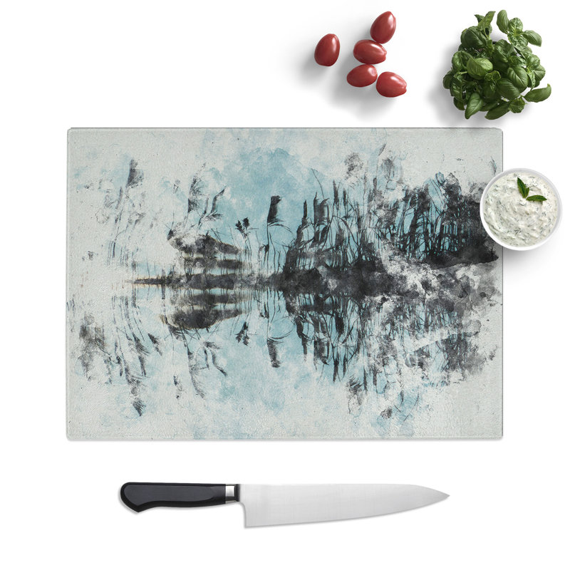 Reed Pond Watercolour Chopping Board, 0.4cm H x 20cm W x 28.5cm L