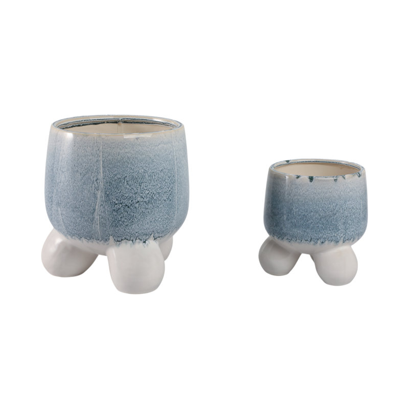 Sagebrook Home Knobby Footed Planters, Blue/White, 2-Pieces