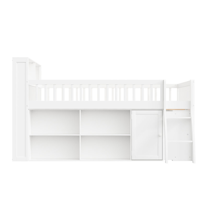 Full Size Loft Bed With Led Lighting And Storage Shelves, Safe Comfortable For White Headboard Storage, Modern Versatile ' Sleep Areas