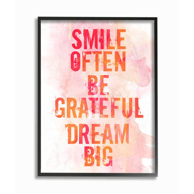 «Smile Souvent Be Grateful Dream Big Coral and Orange Typographie» par Milli Villa, reproduction d'art textuel