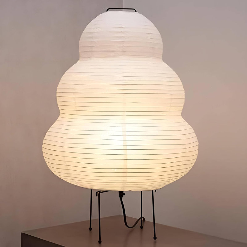 White Washi Paper Lantern Floor Lamp with Metal Base