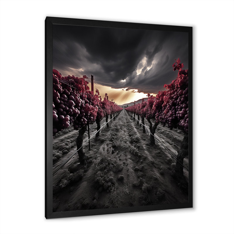 «Gray Gray Vibrant Vineyard» sur toile, H 32 po x l 16 po x P 1 po, Cadre photo noir simple