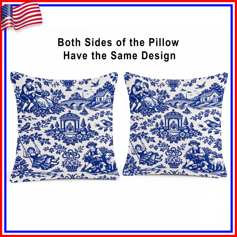 Blue Toile Pattern Double Sided Throw Pillows, 26 x 26 inches