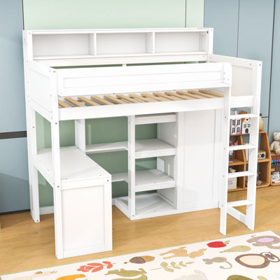 Lit mezzanine simple avec tablettes et garde-robe